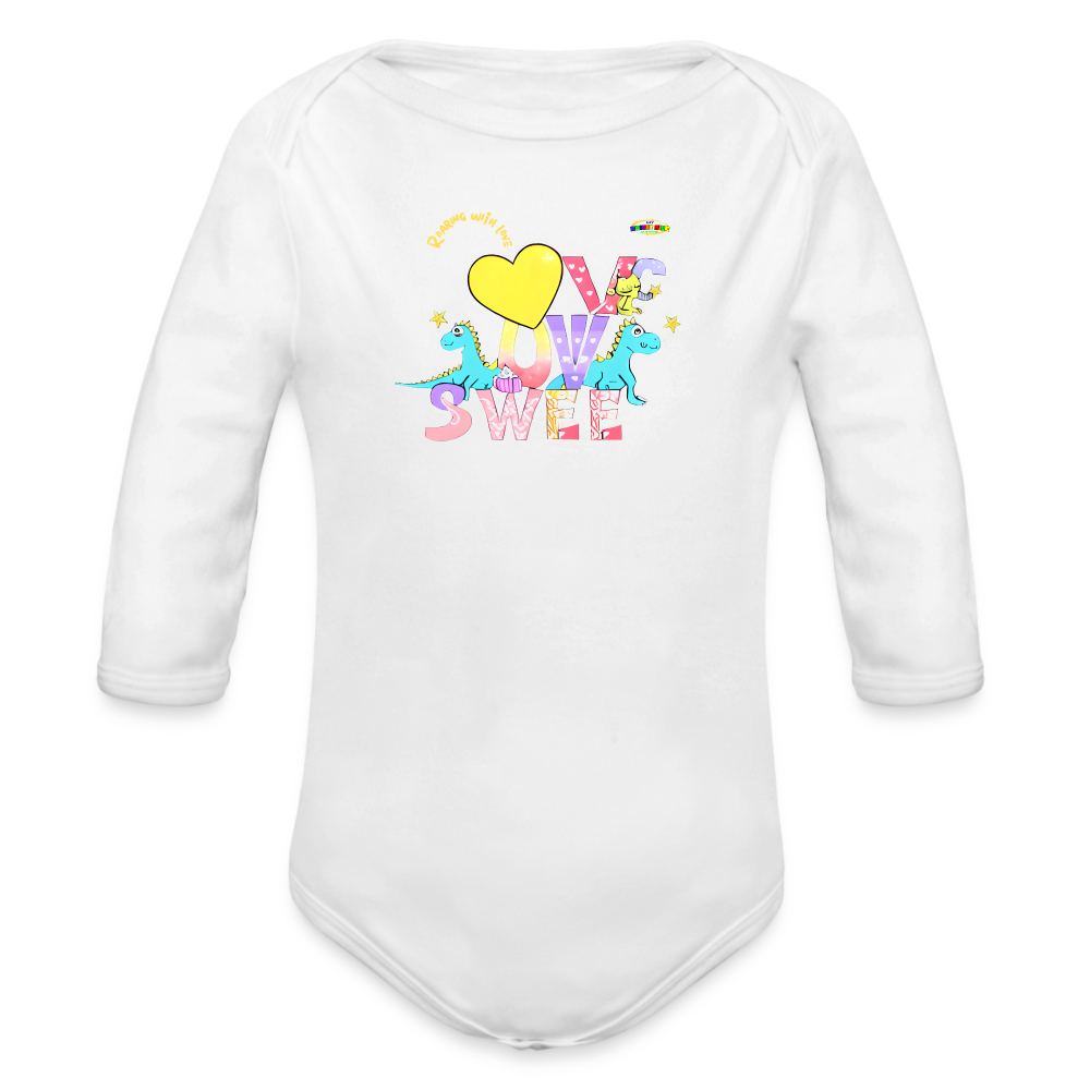 Cute Roaring with Love Dino Graphic Baby Organic long Sleeve Baby Bodysuit-mybrightsideclothing.com - white