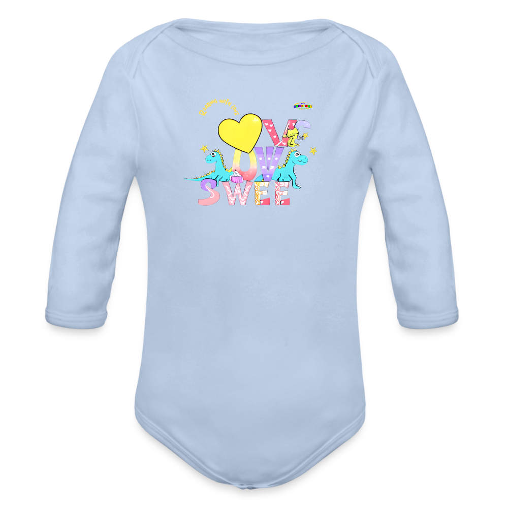 Cute Roaring with Love Dino Graphic Baby Organic long Sleeve Baby Bodysuit-mybrightsideclothing.com - sky