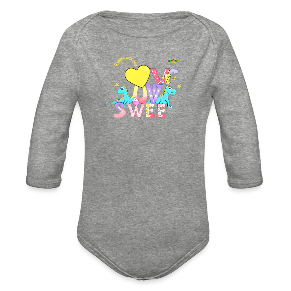 Cute Roaring with Love Dino Graphic Baby Organic long Sleeve Baby Bodysuit-mybrightsideclothing.com - heather grey