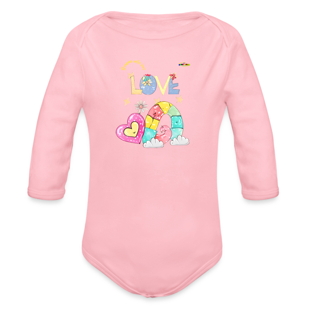 Cute Roaring with Love Dino Graphic Baby Organic long Sleeve Baby Bodysuit-mybrightsideclothing.comaby Bodysuit-mybrightsideclothing.com - light pink