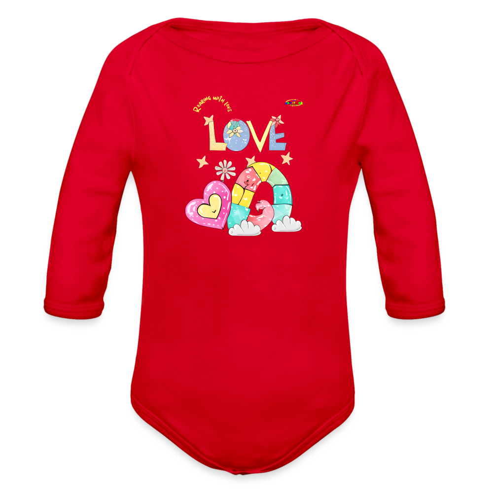 Cute Roaring with Love Dino Graphic Baby Organic long Sleeve Baby Bodysuit-mybrightsideclothing.comaby Bodysuit-mybrightsideclothing.com - red