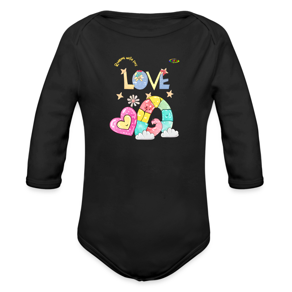 Cute Roaring with Love Dino Graphic Baby Organic long Sleeve Baby Bodysuit-mybrightsideclothing.comaby Bodysuit-mybrightsideclothing.com - black