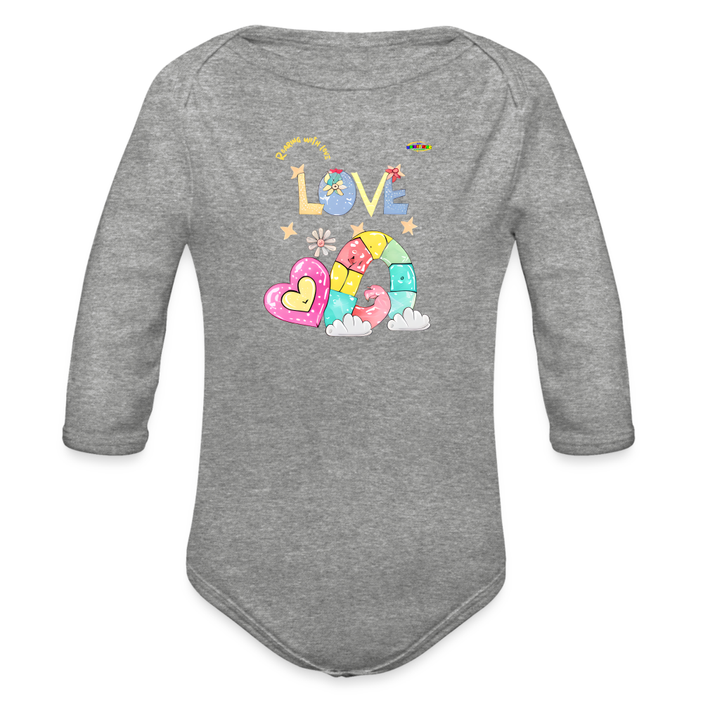 Cute Roaring with Love Dino Graphic Baby Organic long Sleeve Baby Bodysuit-mybrightsideclothing.comaby Bodysuit-mybrightsideclothing.com - heather grey