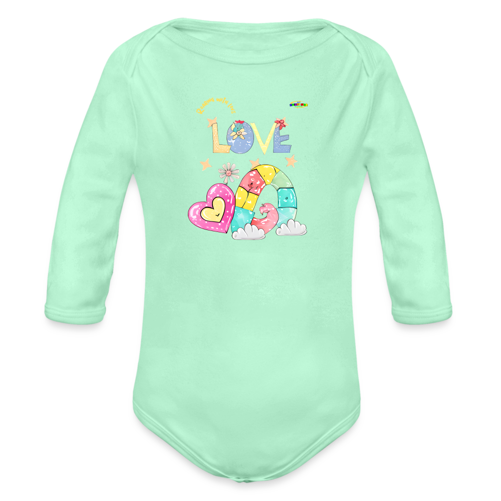 Cute Roaring with Love Dino Graphic Baby Organic long Sleeve Baby Bodysuit-mybrightsideclothing.comaby Bodysuit-mybrightsideclothing.com - light mint