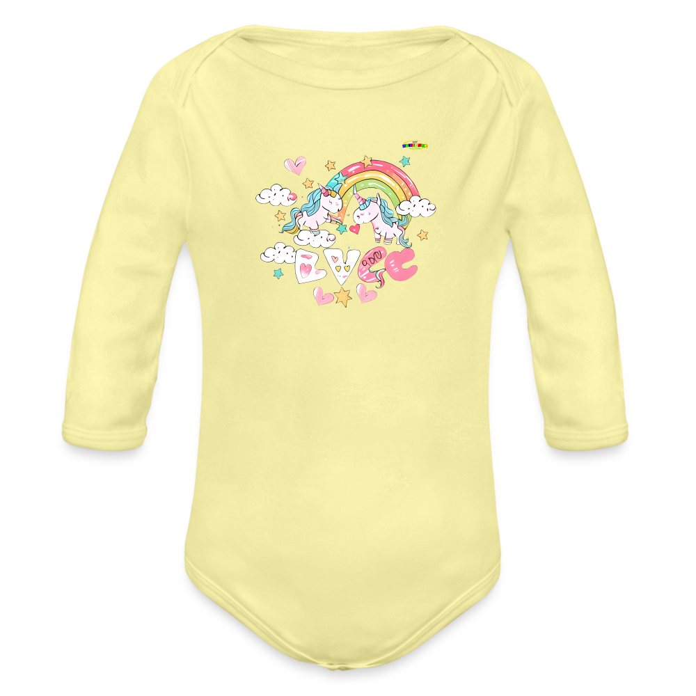 Cute my magical love Unicorn Graphic Baby Organic Long Sleeve Baby Bodysuit-mybrightsideclothing.com - washed yellow