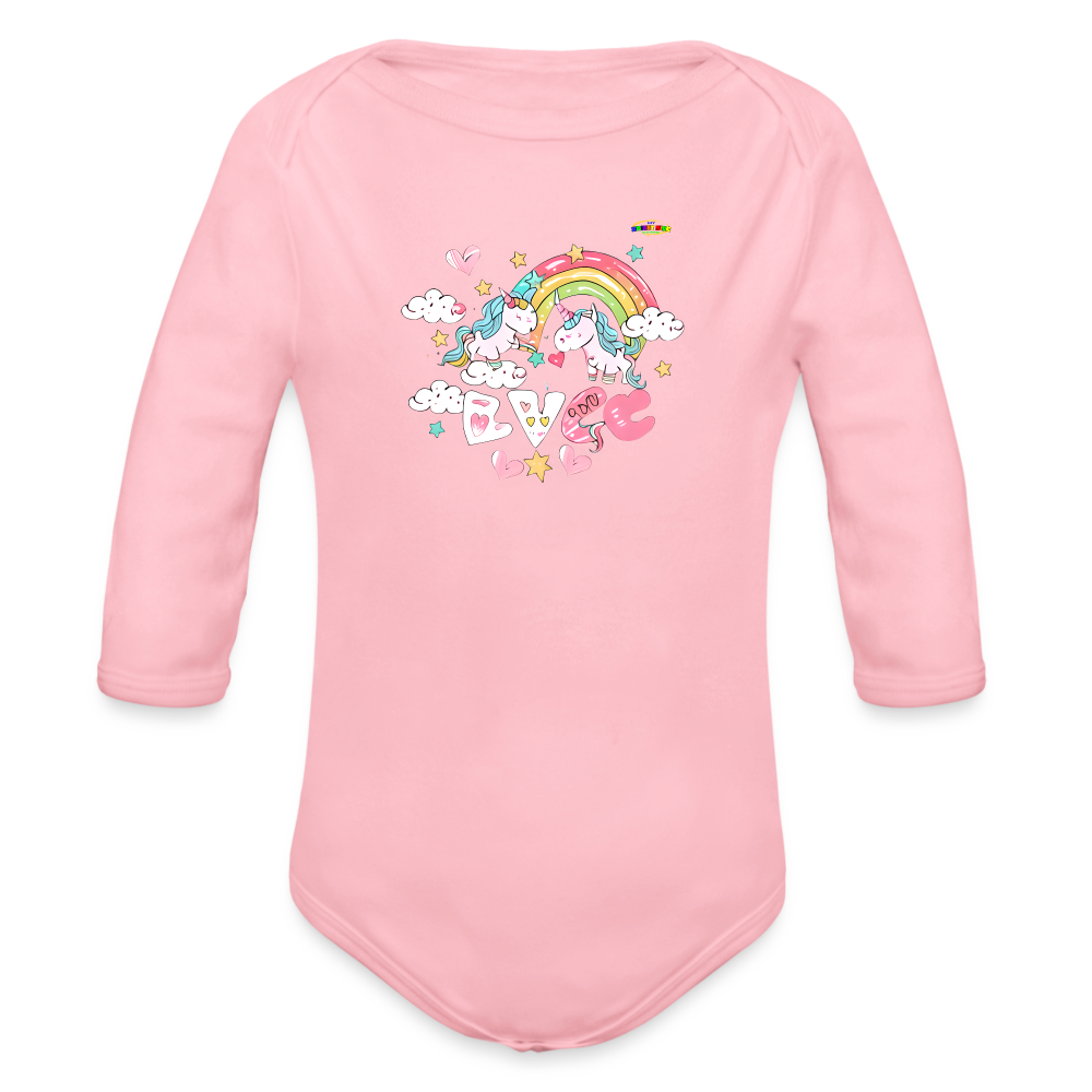 Cute my magical love Unicorn Graphic Baby Organic Long Sleeve Baby Bodysuit-mybrightsideclothing.com - light pink