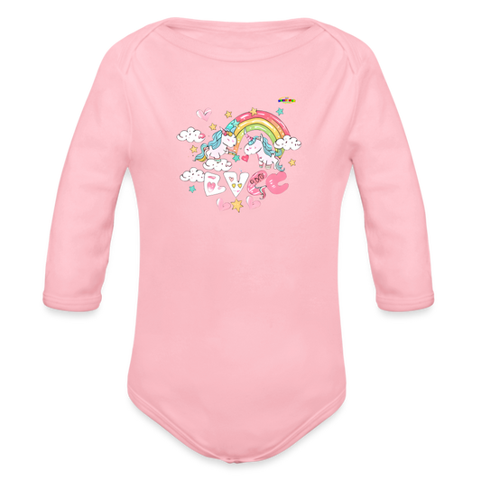 Cute my magical love Unicorn Graphic Baby Organic Long Sleeve Baby Bodysuit-mybrightsideclothing.com - light pink