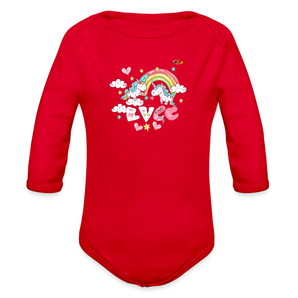 Cute my magical love Unicorn Graphic Baby Organic Long Sleeve Baby Bodysuit-mybrightsideclothing.com - red