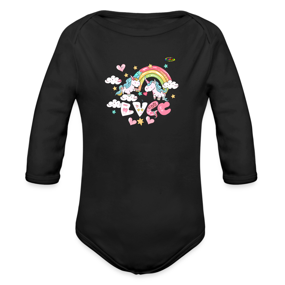 Cute my magical love Unicorn Graphic Baby Organic Long Sleeve Baby Bodysuit-mybrightsideclothing.com - black