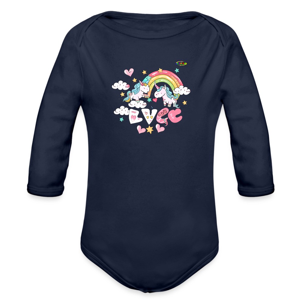 Cute my magical love Unicorn Graphic Baby Organic Long Sleeve Baby Bodysuit-mybrightsideclothing.com - dark navy