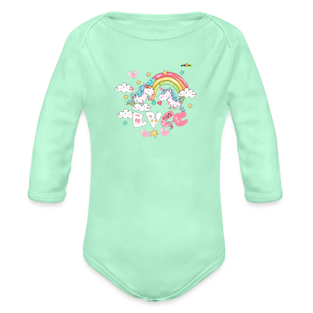 Cute my magical love Unicorn Graphic Baby Organic Long Sleeve Baby Bodysuit-mybrightsideclothing.com - light mint