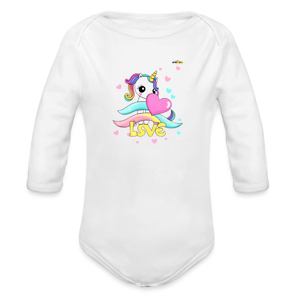 Cute my magical love Unicorn Graphic Baby Organic Long Sleeve Baby Bodysuit-mybrightsideclothing.com - white