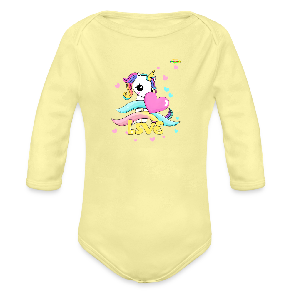 Cute my magical love Unicorn Graphic Baby Organic Long Sleeve Baby Bodysuit-mybrightsideclothing.com - washed yellow