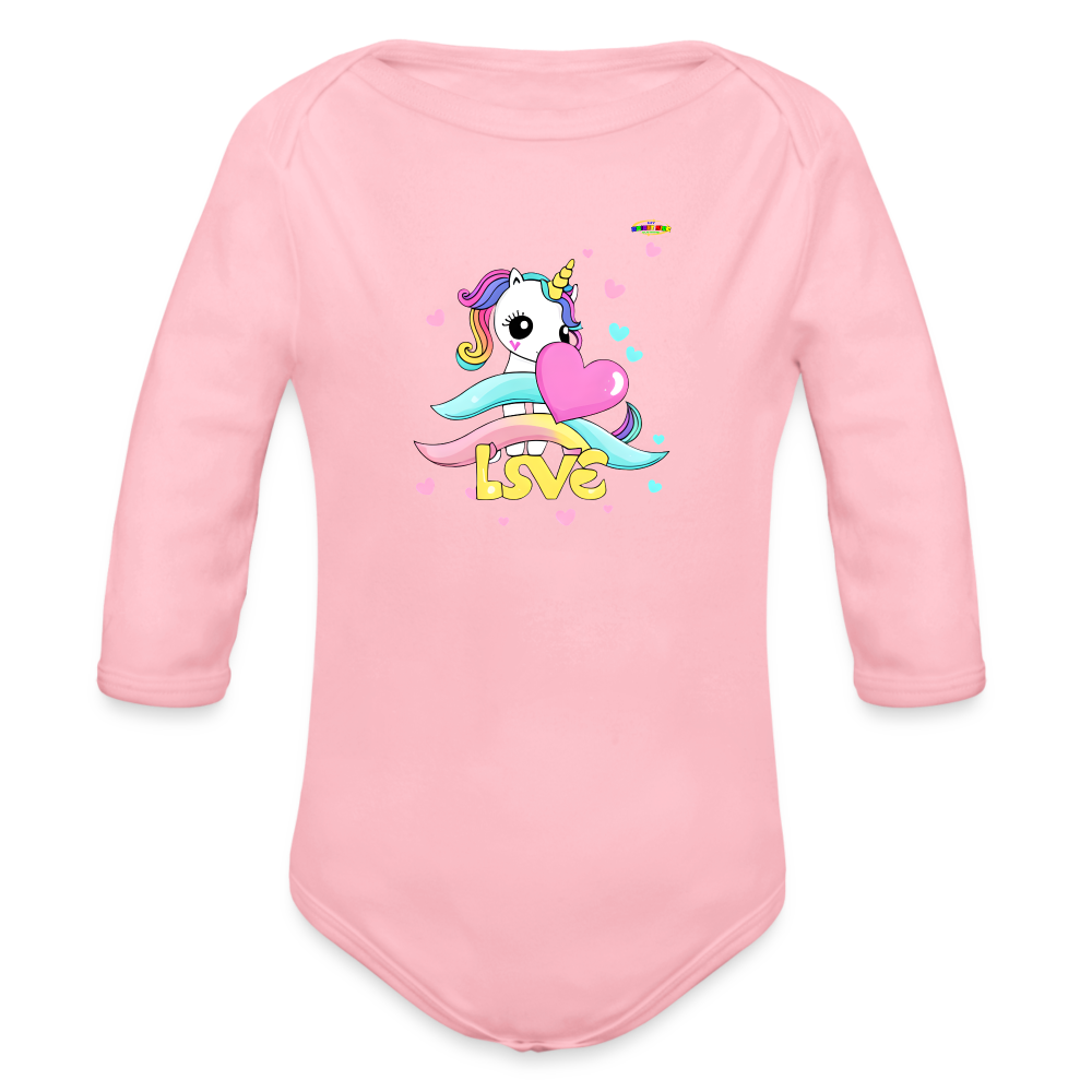 Cute my magical love Unicorn Graphic Baby Organic Long Sleeve Baby Bodysuit-mybrightsideclothing.com - light pink