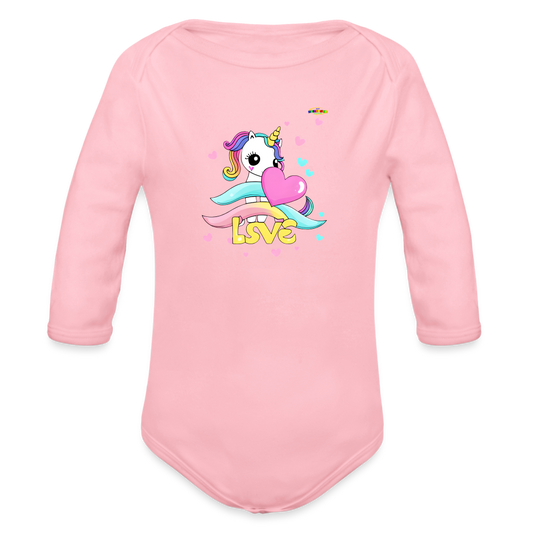 Cute my magical love Unicorn Graphic Baby Organic Long Sleeve Baby Bodysuit-mybrightsideclothing.com - light pink