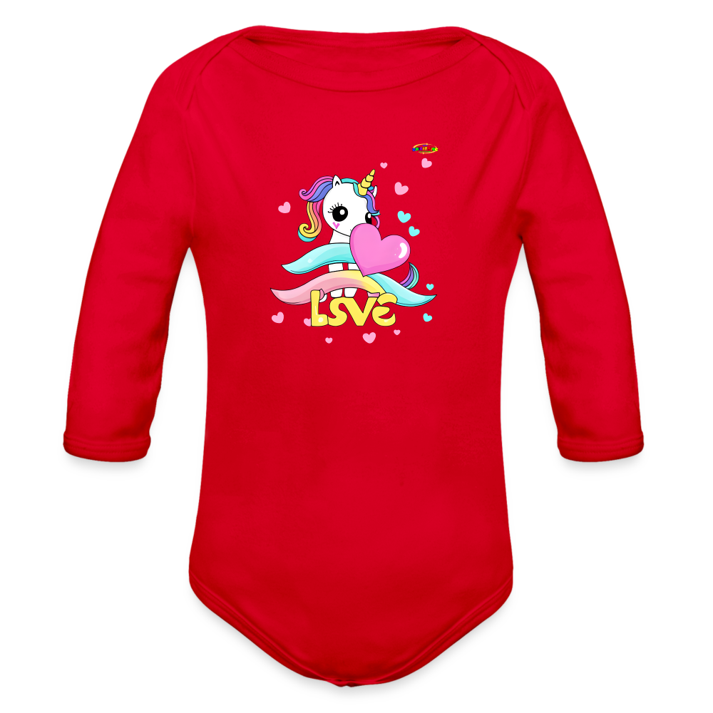 Cute my magical love Unicorn Graphic Baby Organic Long Sleeve Baby Bodysuit-mybrightsideclothing.com - red