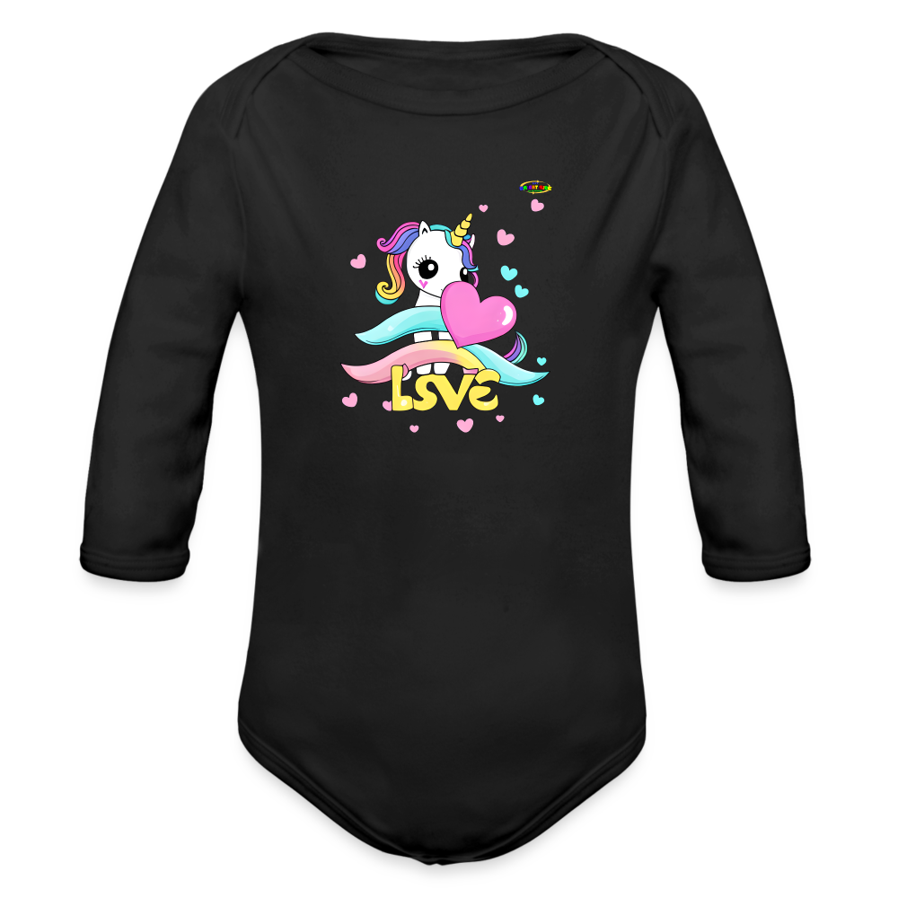 Cute my magical love Unicorn Graphic Baby Organic Long Sleeve Baby Bodysuit-mybrightsideclothing.com - black