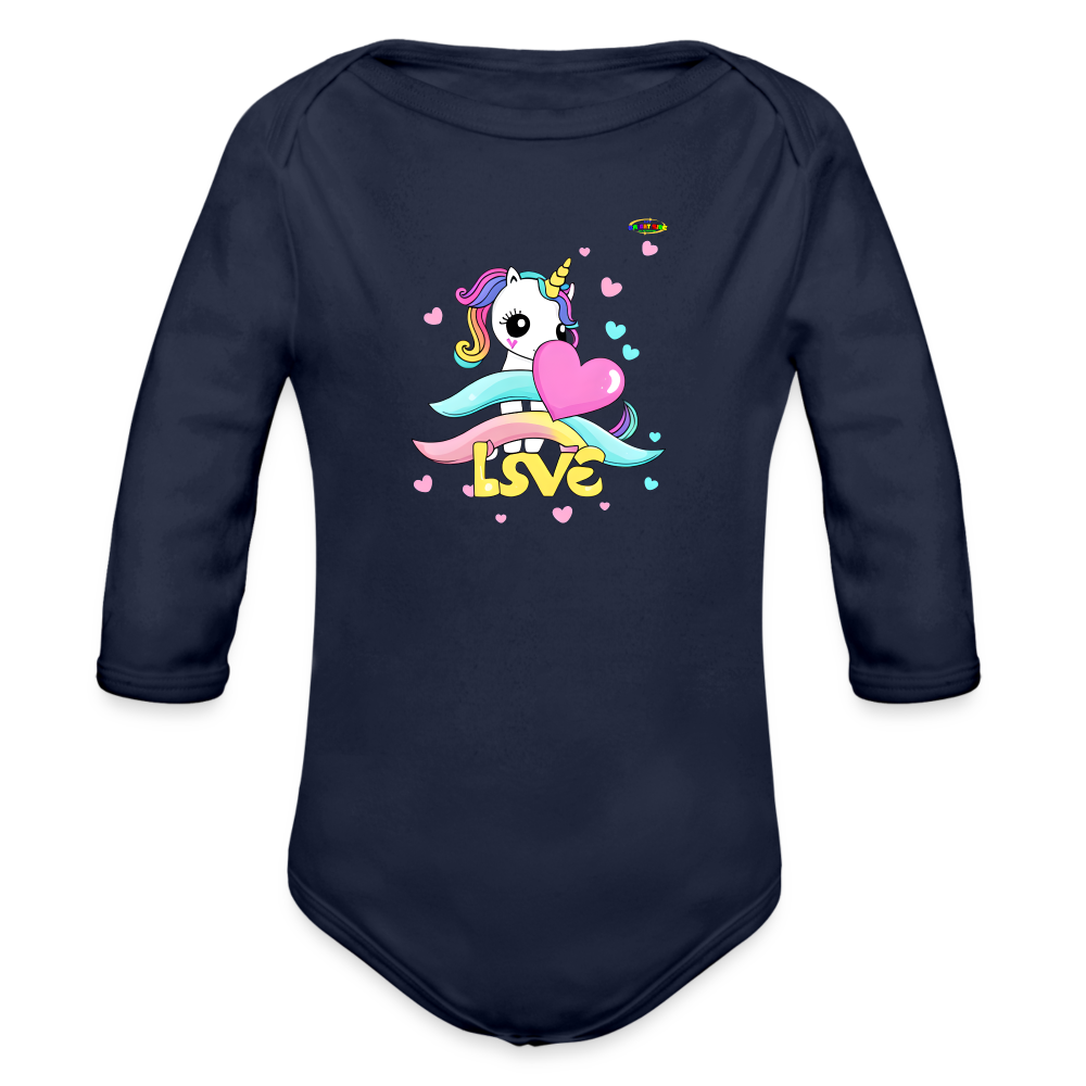 Cute my magical love Unicorn Graphic Baby Organic Long Sleeve Baby Bodysuit-mybrightsideclothing.com - dark navy