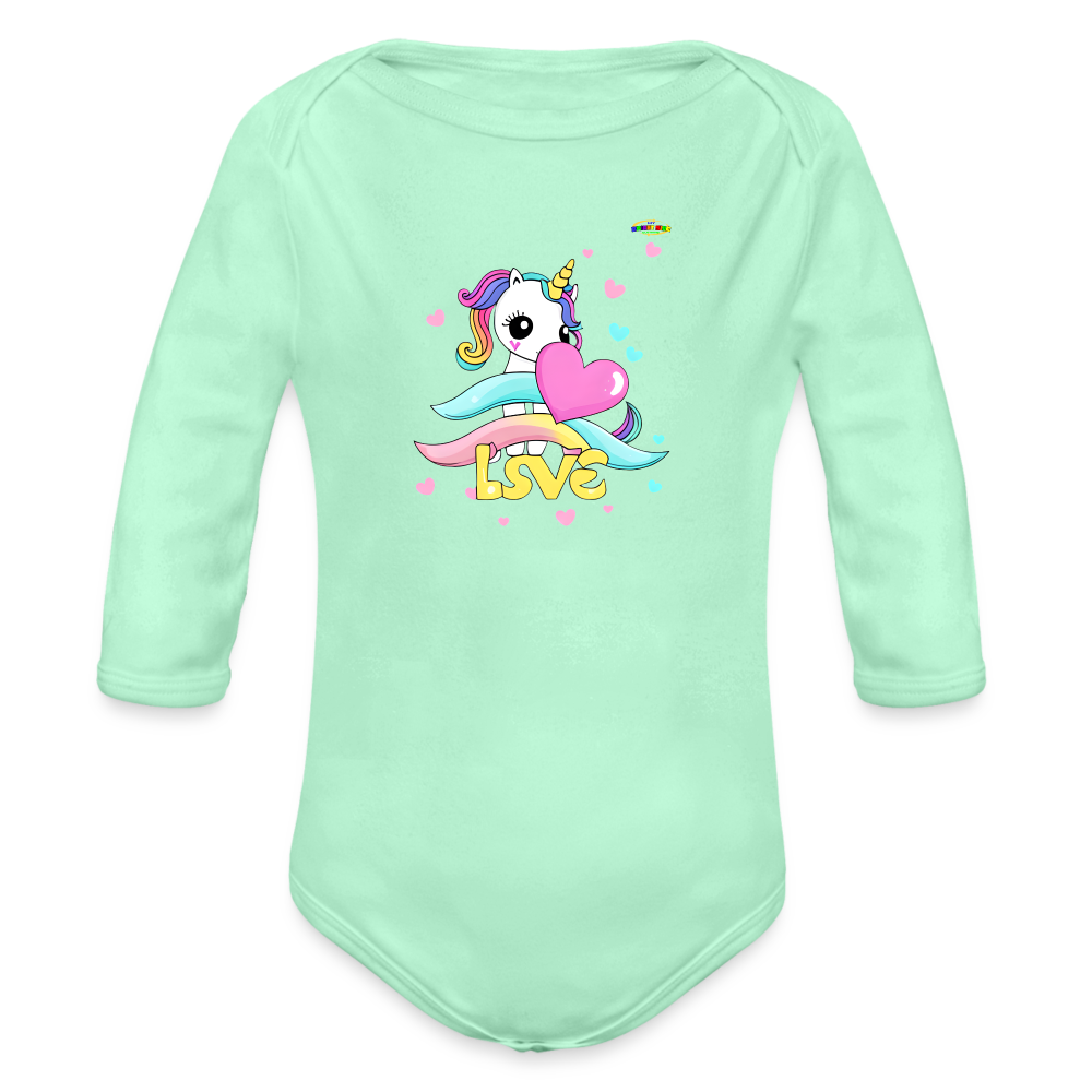 Cute my magical love Unicorn Graphic Baby Organic Long Sleeve Baby Bodysuit-mybrightsideclothing.com - light mint