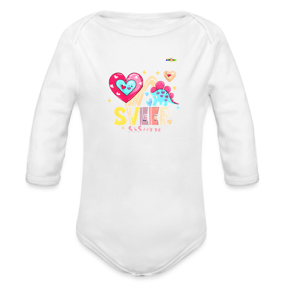 Cute Roaring with Love Dino Graphic Baby Organic long Sleeve Baby Bodysuit-mybrightsideclothing.com - white