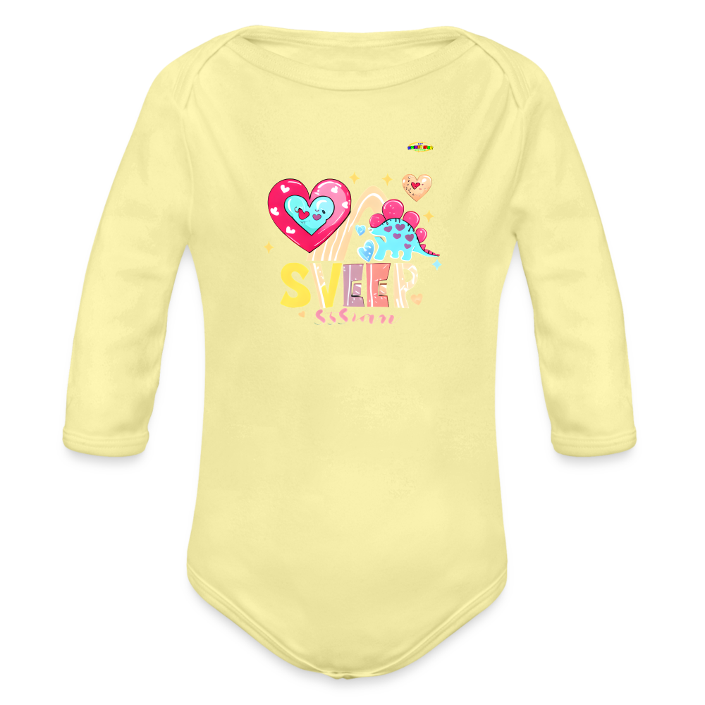 Cute Roaring with Love Dino Graphic Baby Organic long Sleeve Baby Bodysuit-mybrightsideclothing.com - washed yellow