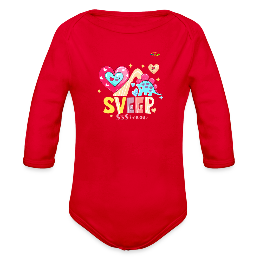 Cute Roaring with Love Dino Graphic Baby Organic long Sleeve Baby Bodysuit-mybrightsideclothing.com - red