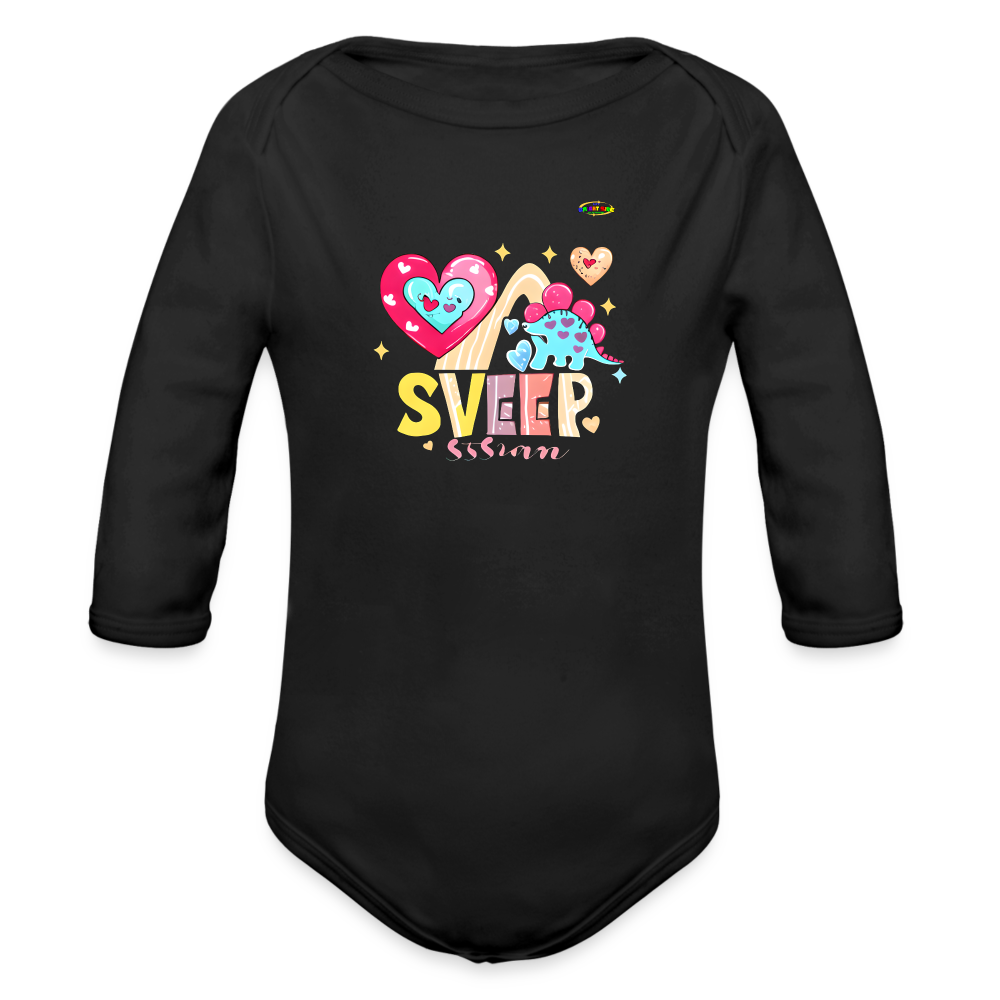 Cute Roaring with Love Dino Graphic Baby Organic long Sleeve Baby Bodysuit-mybrightsideclothing.com - black