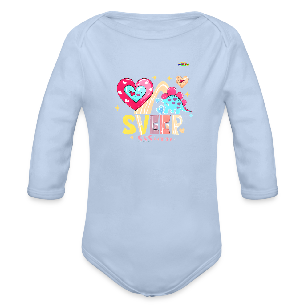 Cute Roaring with Love Dino Graphic Baby Organic long Sleeve Baby Bodysuit-mybrightsideclothing.com - sky