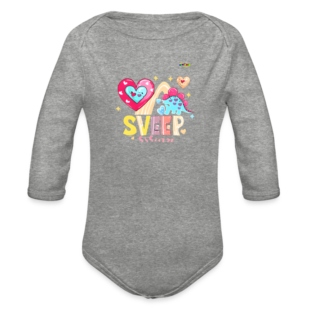 Cute Roaring with Love Dino Graphic Baby Organic long Sleeve Baby Bodysuit-mybrightsideclothing.com - heather grey