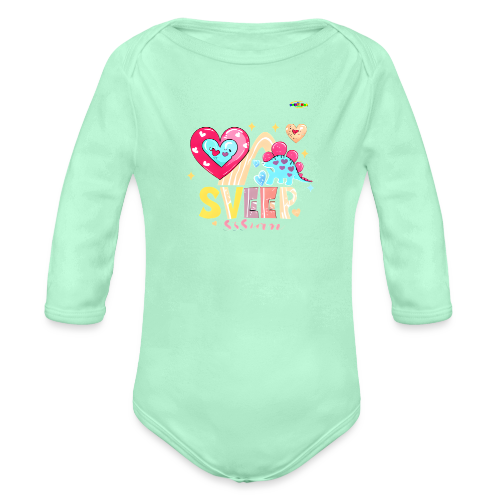 Cute Roaring with Love Dino Graphic Baby Organic long Sleeve Baby Bodysuit-mybrightsideclothing.com - light mint