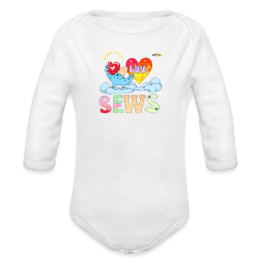 Cute Roaring with Love Dino Graphic Baby Organic long Sleeve Baby Bodysuit-mybrightsideclothing.com - white