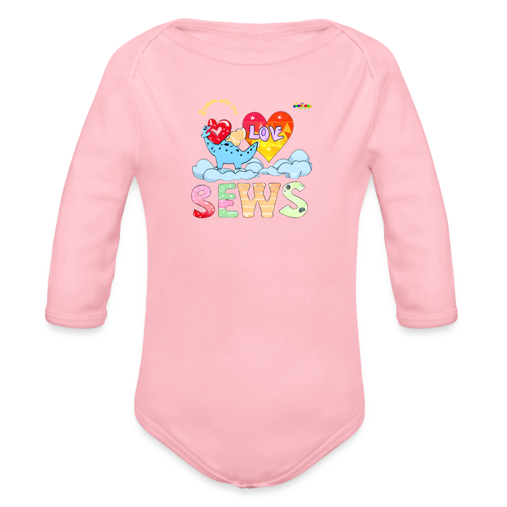 Cute Roaring with Love Dino Graphic Baby Organic long Sleeve Baby Bodysuit-mybrightsideclothing.com - light pink