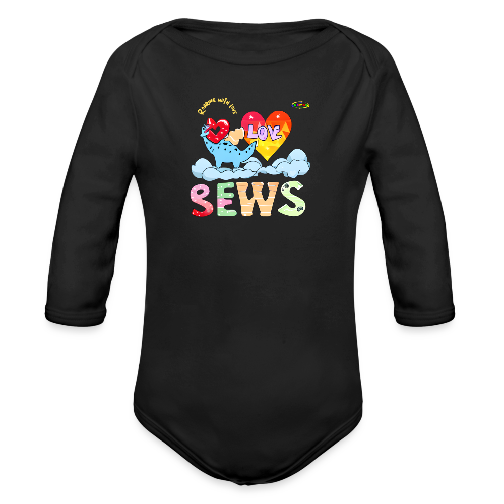 Cute Roaring with Love Dino Graphic Baby Organic long Sleeve Baby Bodysuit-mybrightsideclothing.com - black