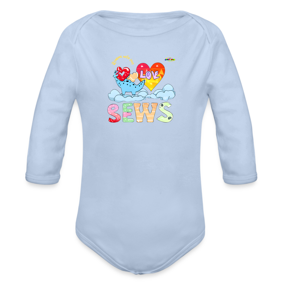 Cute Roaring with Love Dino Graphic Baby Organic long Sleeve Baby Bodysuit-mybrightsideclothing.com - sky