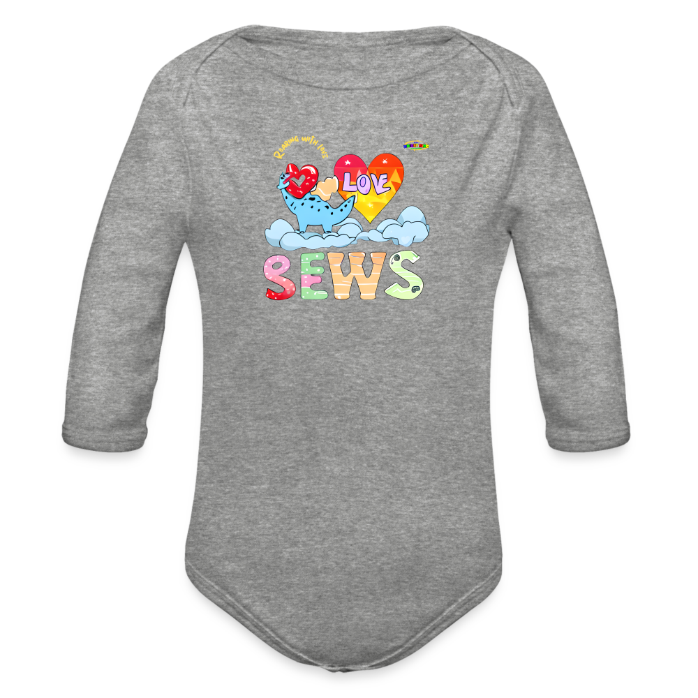 Cute Roaring with Love Dino Graphic Baby Organic long Sleeve Baby Bodysuit-mybrightsideclothing.com - heather grey