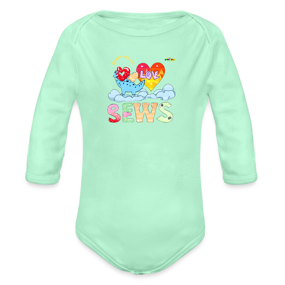 Cute Roaring with Love Dino Graphic Baby Organic long Sleeve Baby Bodysuit-mybrightsideclothing.com - light mint