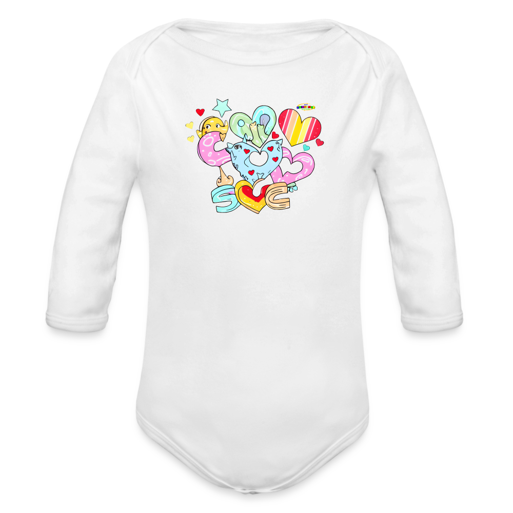 Cute my love is Bright Heart Rainbow Graphic Baby Organic Long Sleeve Baby Bodysuit-mybrightsideclothing.com - white