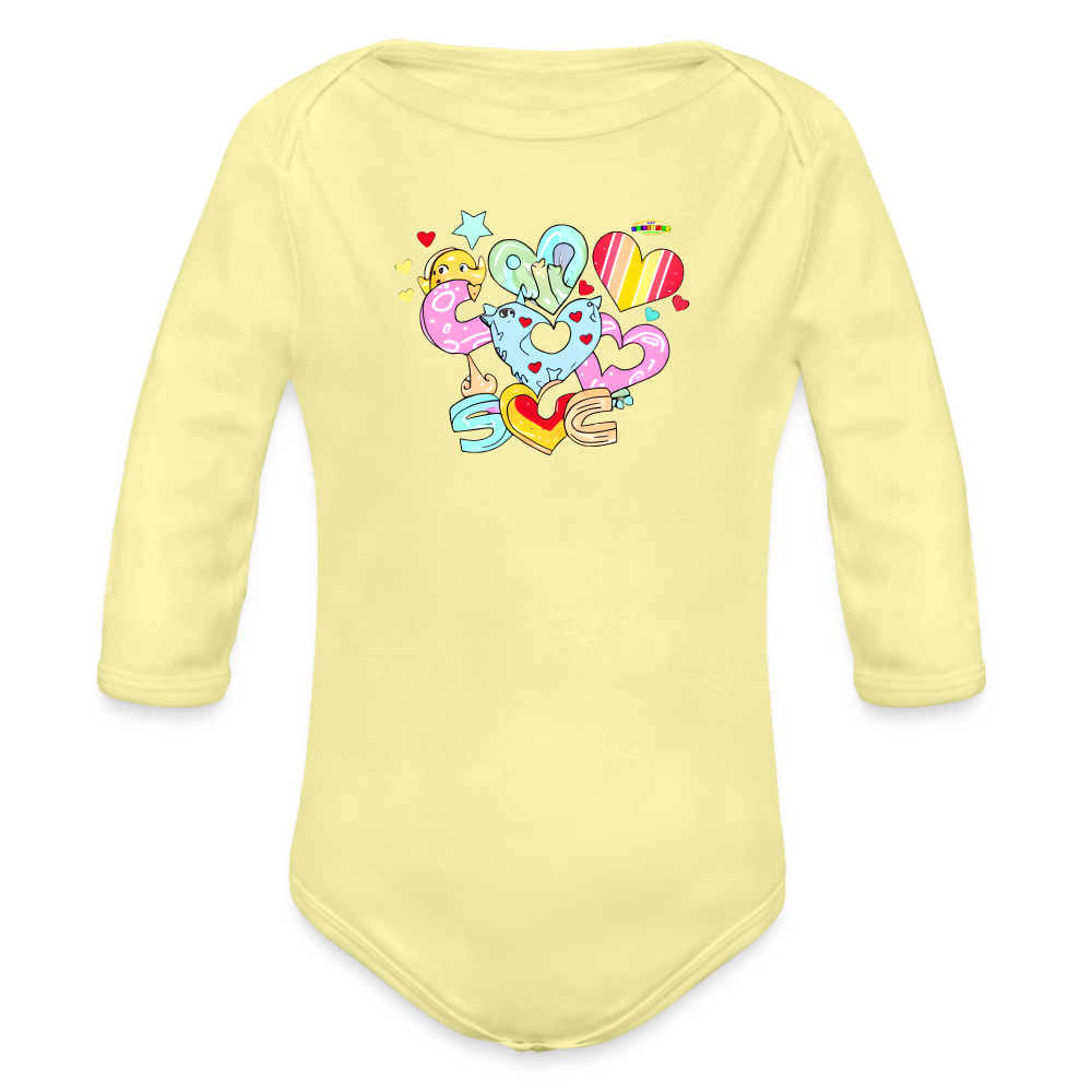 Cute my love is Bright Heart Rainbow Graphic Baby Organic Long Sleeve Baby Bodysuit-mybrightsideclothing.com - washed yellow