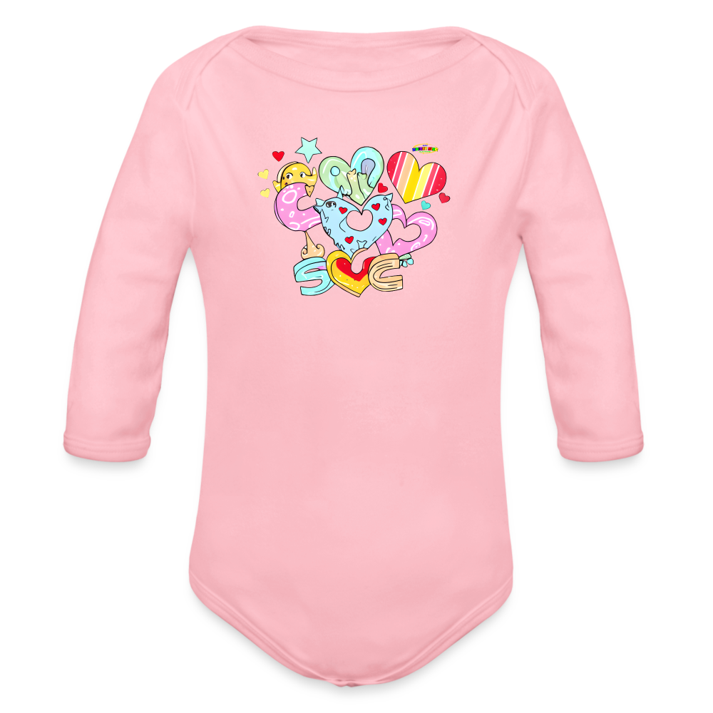 Cute my love is Bright Heart Rainbow Graphic Baby Organic Long Sleeve Baby Bodysuit-mybrightsideclothing.com - light pink