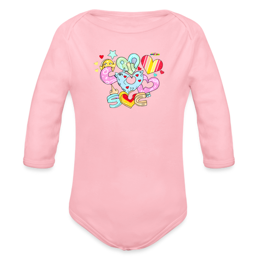 Cute my love is Bright Heart Rainbow Graphic Baby Organic Long Sleeve Baby Bodysuit-mybrightsideclothing.com - light pink