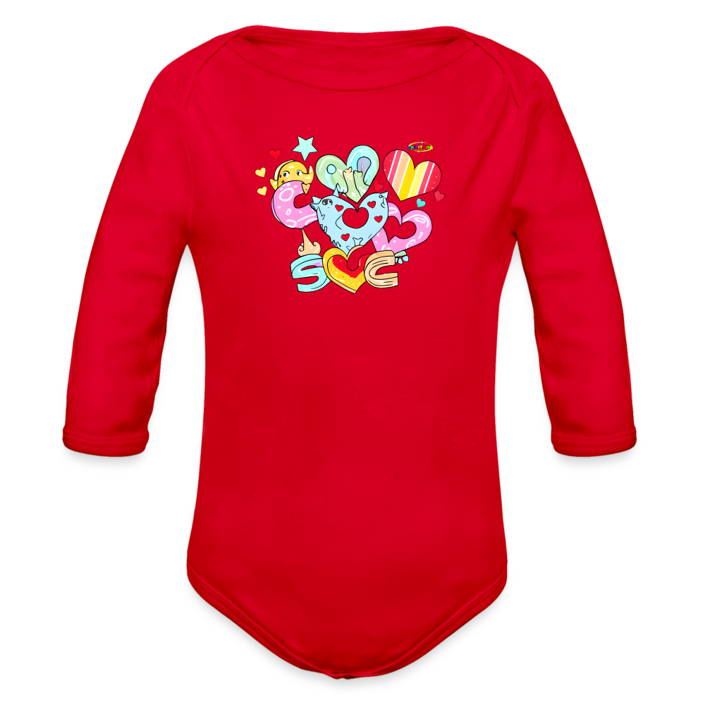 Cute my love is Bright Heart Rainbow Graphic Baby Organic Long Sleeve Baby Bodysuit-mybrightsideclothing.com - red