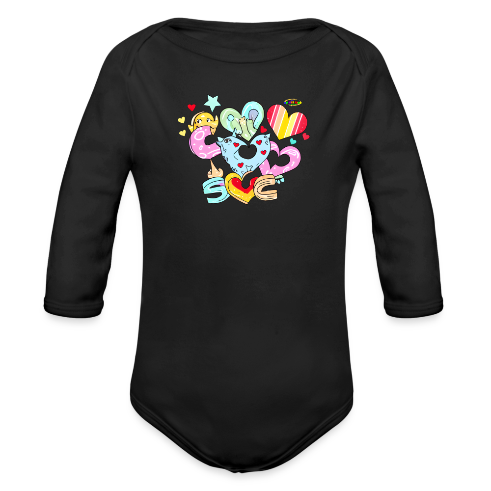 Cute my love is Bright Heart Rainbow Graphic Baby Organic Long Sleeve Baby Bodysuit-mybrightsideclothing.com - black