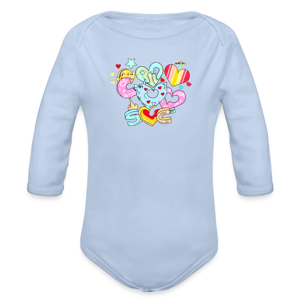 Cute my love is Bright Heart Rainbow Graphic Baby Organic Long Sleeve Baby Bodysuit-mybrightsideclothing.com - sky