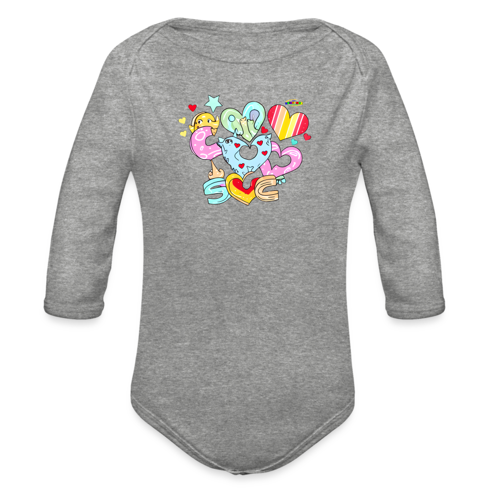 Cute my love is Bright Heart Rainbow Graphic Baby Organic Long Sleeve Baby Bodysuit-mybrightsideclothing.com - heather grey