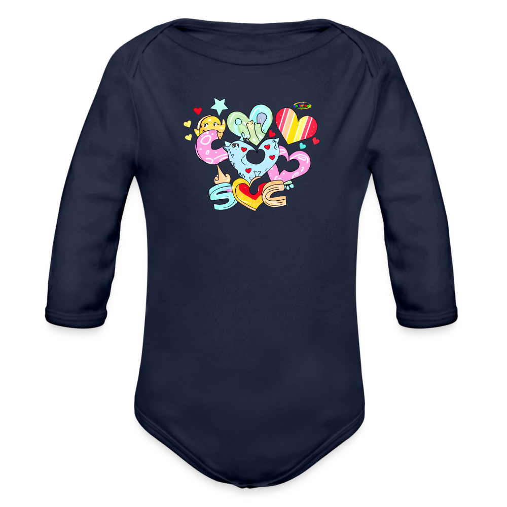 Cute my love is Bright Heart Rainbow Graphic Baby Organic Long Sleeve Baby Bodysuit-mybrightsideclothing.com - dark navy