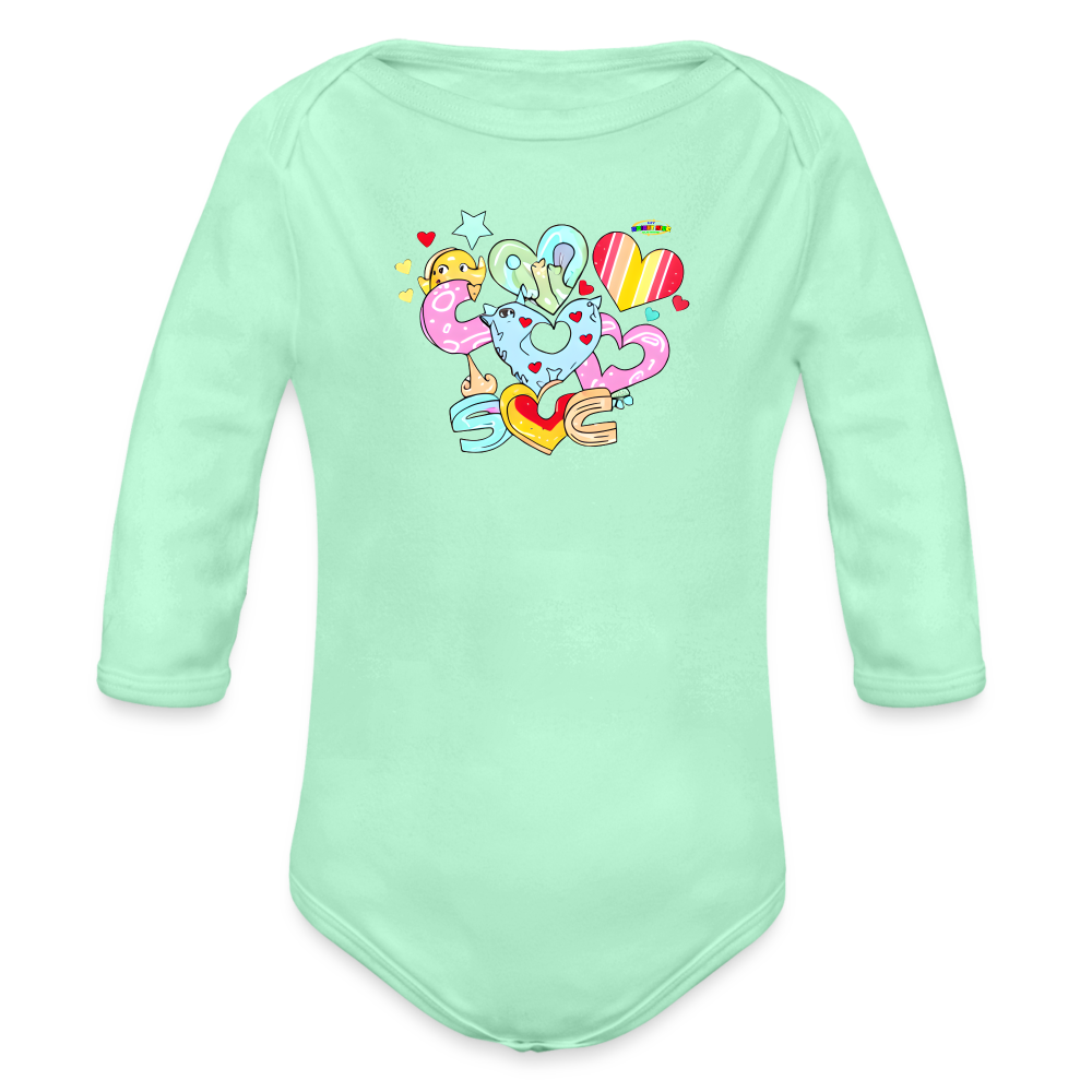 Cute my love is Bright Heart Rainbow Graphic Baby Organic Long Sleeve Baby Bodysuit-mybrightsideclothing.com - light mint