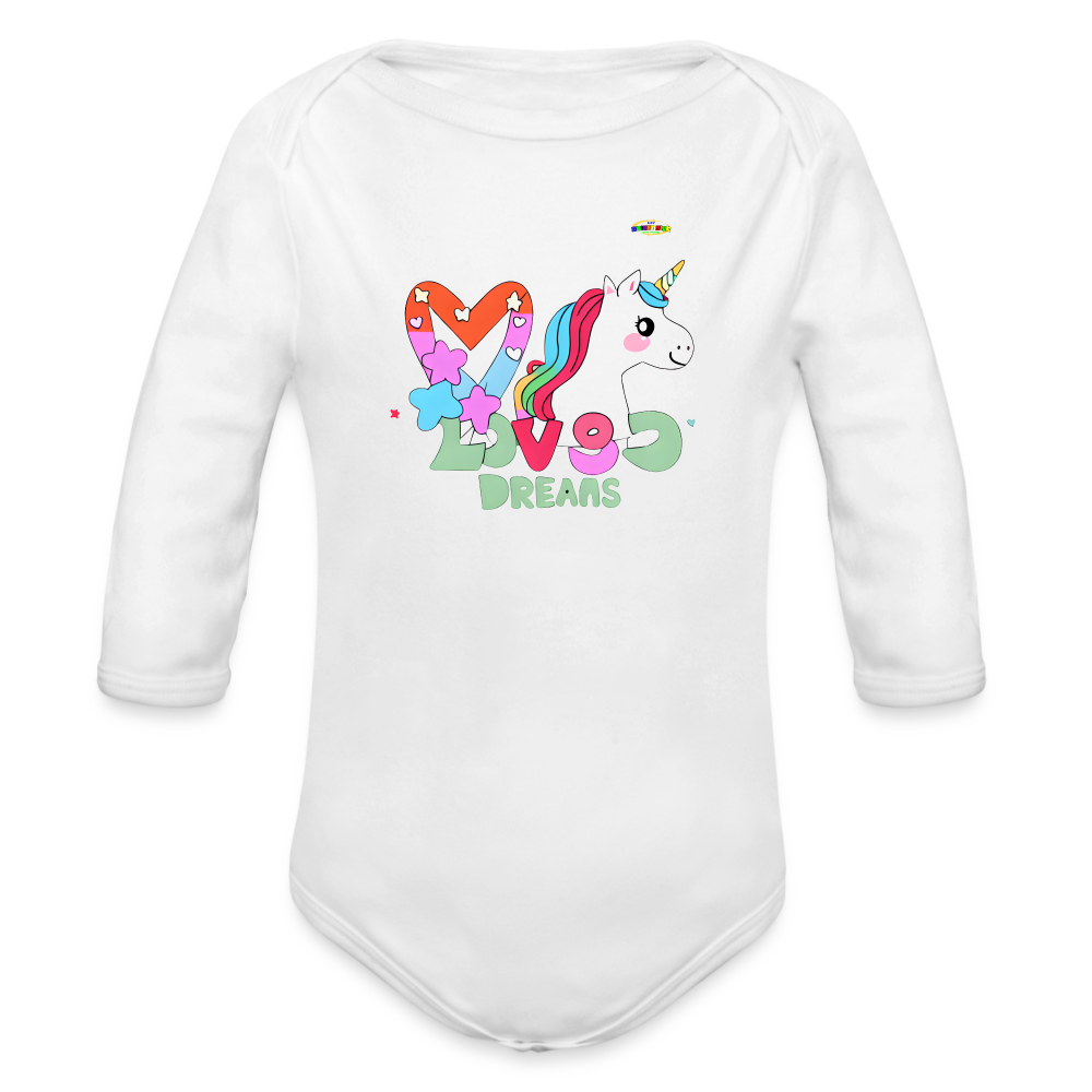 Cute Magical Dreams Unicorn Graphic Baby Organic Long Sleeve Baby Bodysuit-mybrightsideclothing.com - white