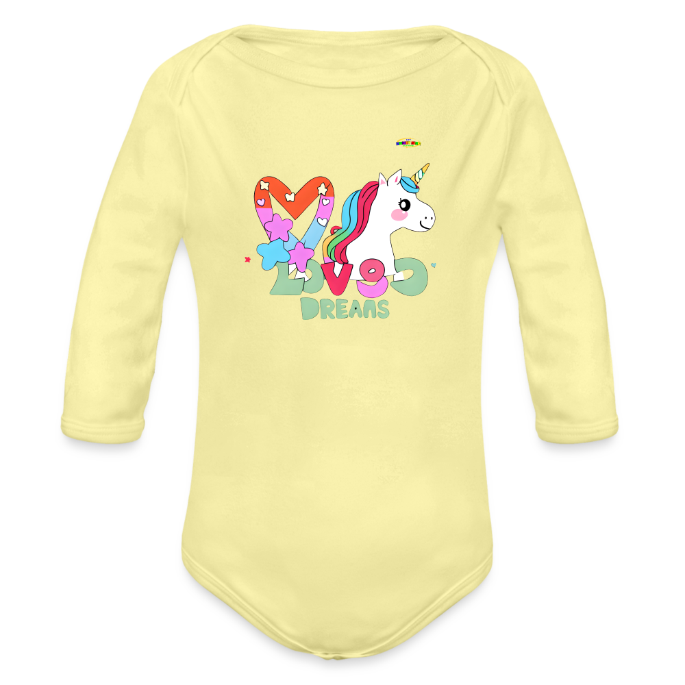 Cute Magical Dreams Unicorn Graphic Baby Organic Long Sleeve Baby Bodysuit-mybrightsideclothing.com - washed yellow