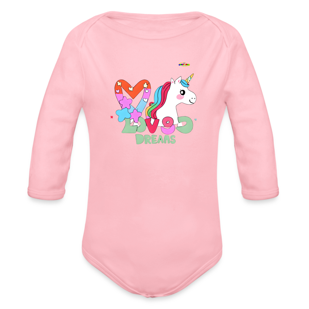 Cute Magical Dreams Unicorn Graphic Baby Organic Long Sleeve Baby Bodysuit-mybrightsideclothing.com - light pink