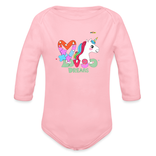 Cute Magical Dreams Unicorn Graphic Baby Organic Long Sleeve Baby Bodysuit-mybrightsideclothing.com - light pink